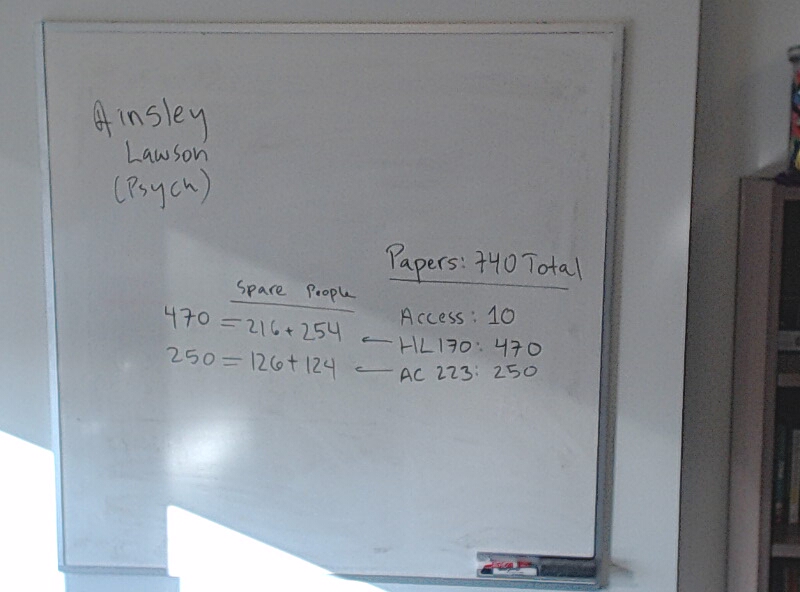 A22 Term Test 1 Attendance Numbers A photo of a whiteboard titled: A22 Term Test 1 Attendance Numbers