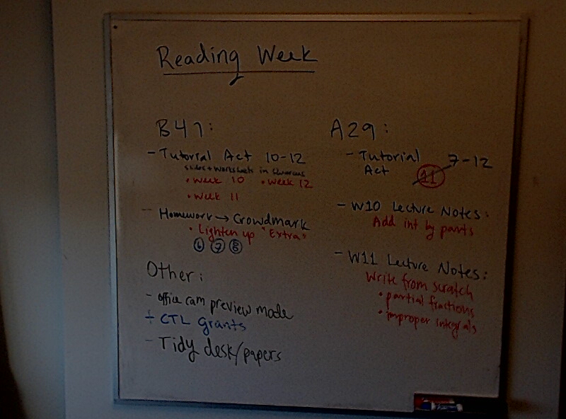 End of Reading Week To-Do A photo of a whiteboard titled: End of Reading Week To-Do