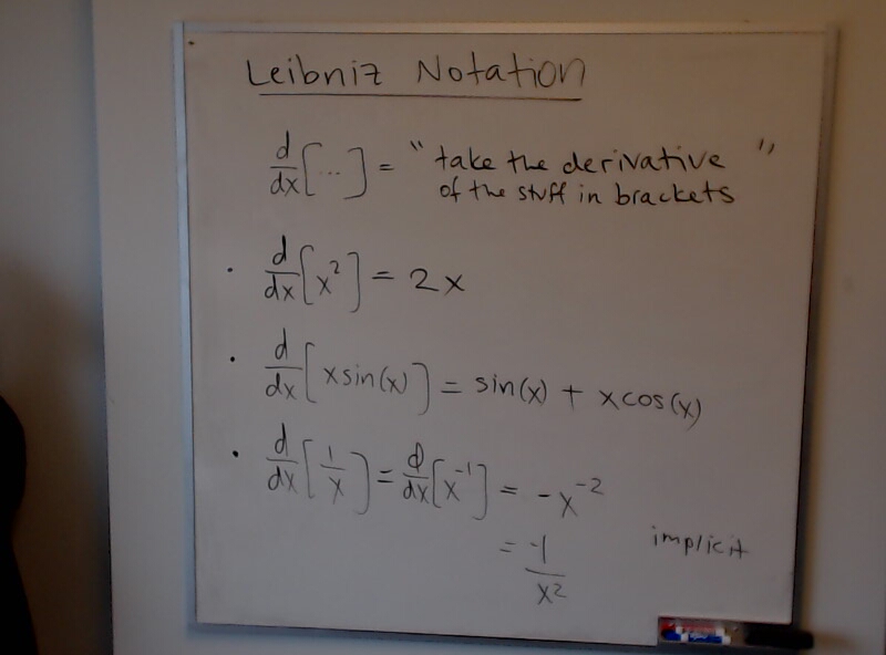 Leibniz Notation (Part 1) A photo of a whiteboard titled: Leibniz Notation (Part 1)