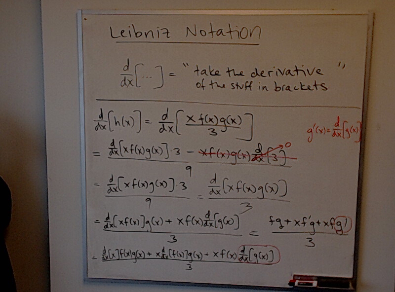 Leibniz Notation (Part 3) A photo of a whiteboard titled: Leibniz Notation (Part 3)