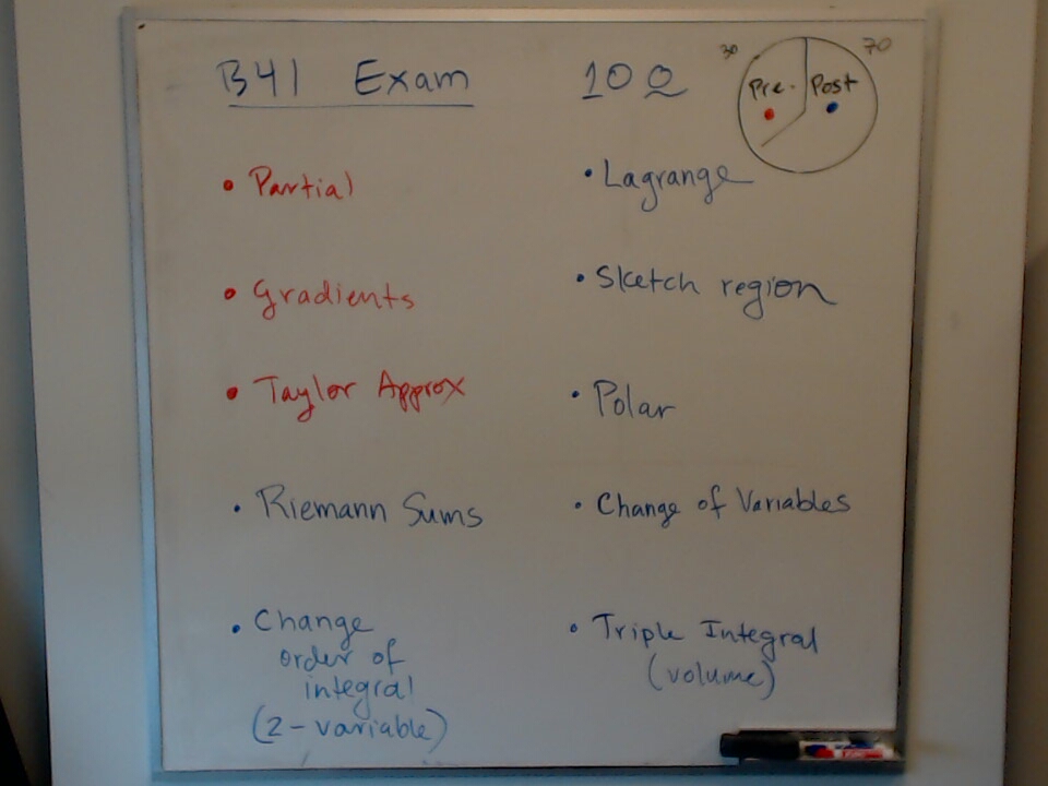 MAT B41 Exam Coverage (Draft) A photo of a whiteboard titled: MAT B41 Exam Coverage (Draft)
