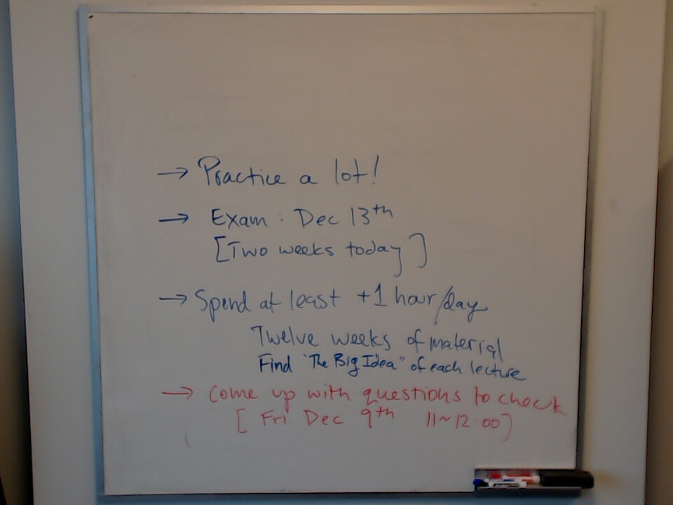 Plan for Final Exam Study A photo of a whiteboard titled: Plan for Final Exam Study