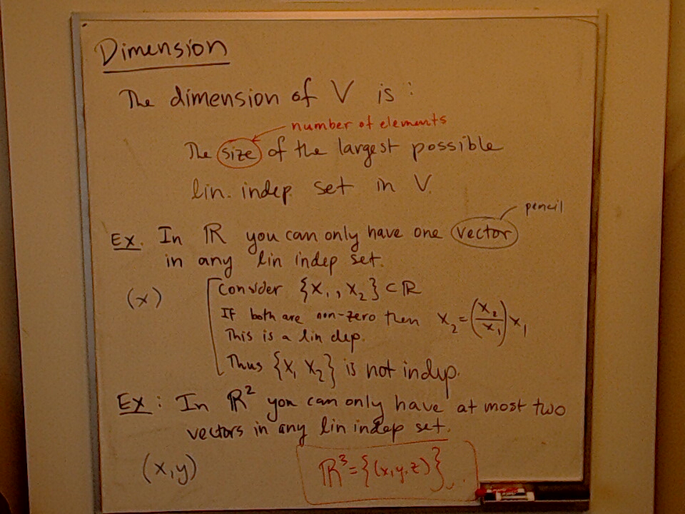 Dimension Examples A photo of a whiteboard titled: Dimension Examples