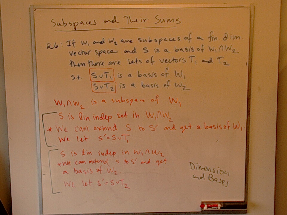 Subspaces and Their Sums (Part 3) A photo of a whiteboard titled: Subspaces and Their Sums (Part 3)