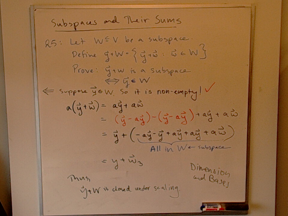 Subspaces and Their Sums (Part 5) A photo of a whiteboard titled: Subspaces and Their Sums (Part 5)
