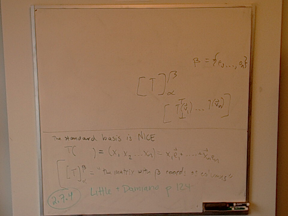 Changing Coords TO the Standard Basis A photo of a whiteboard titled: Changing Coords TO the Standard Basis