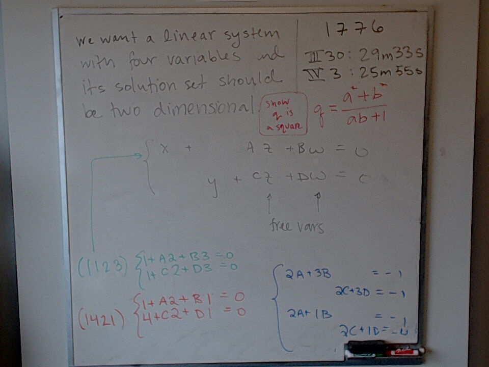 Linear System with Prescribed Solution Set A photo of a whiteboard titled: Linear System with Prescribed Solution Set