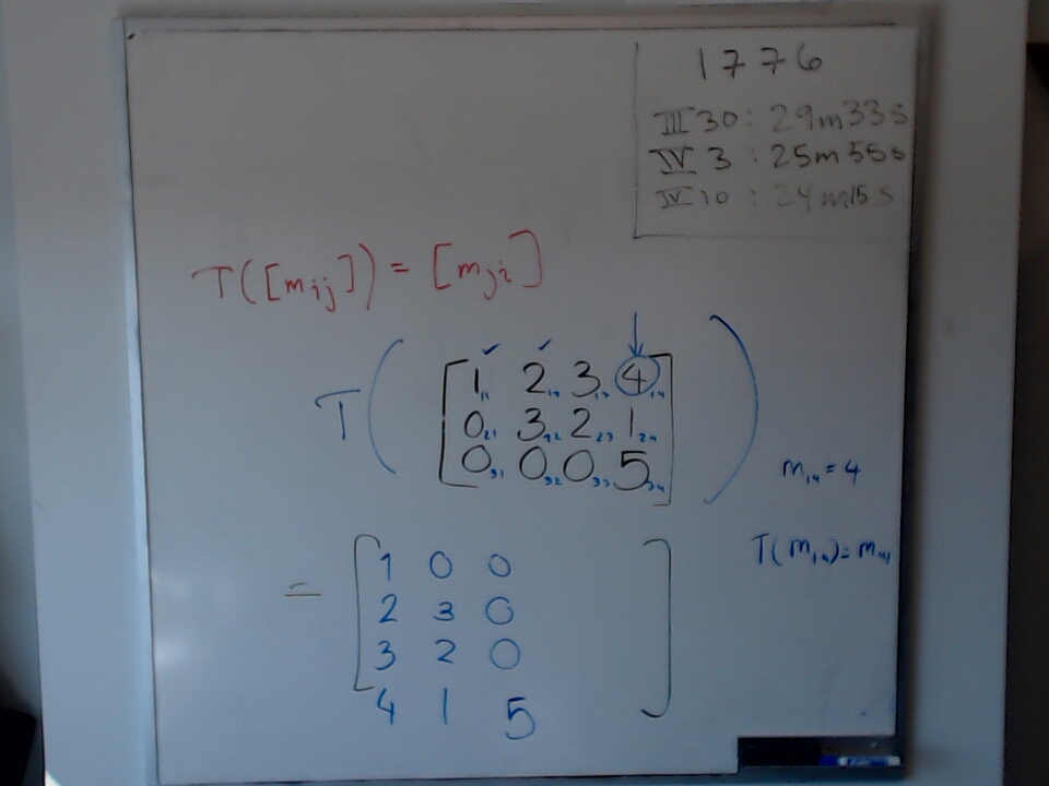 Transpose a Matrix A photo of a whiteboard titled: Transpose a Matrix