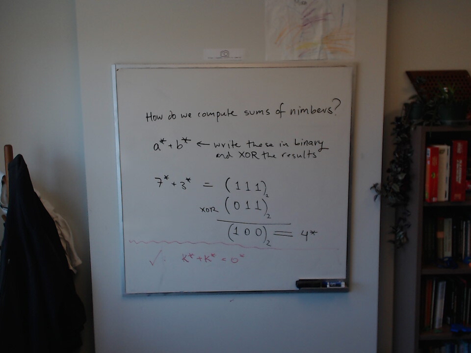 XOR and Nimbers A photo of a whiteboard titled: XOR and Nimbers