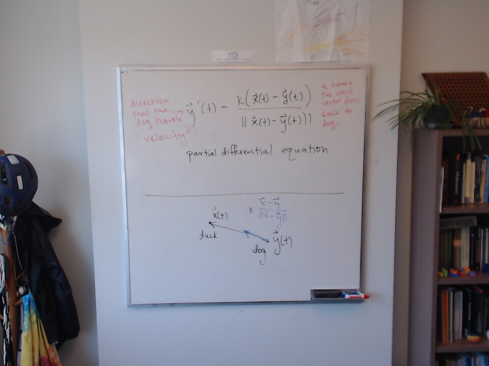 Duck and Dog: The Dog's Strategy A photo of a whiteboard titled: Duck and Dog: The Dog’s Strategy