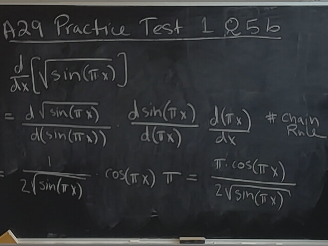 MAT A29 Practice Test \#1 Q5b A photo of a whiteboard titled: MAT A29 Practice Test \#1 Q5b