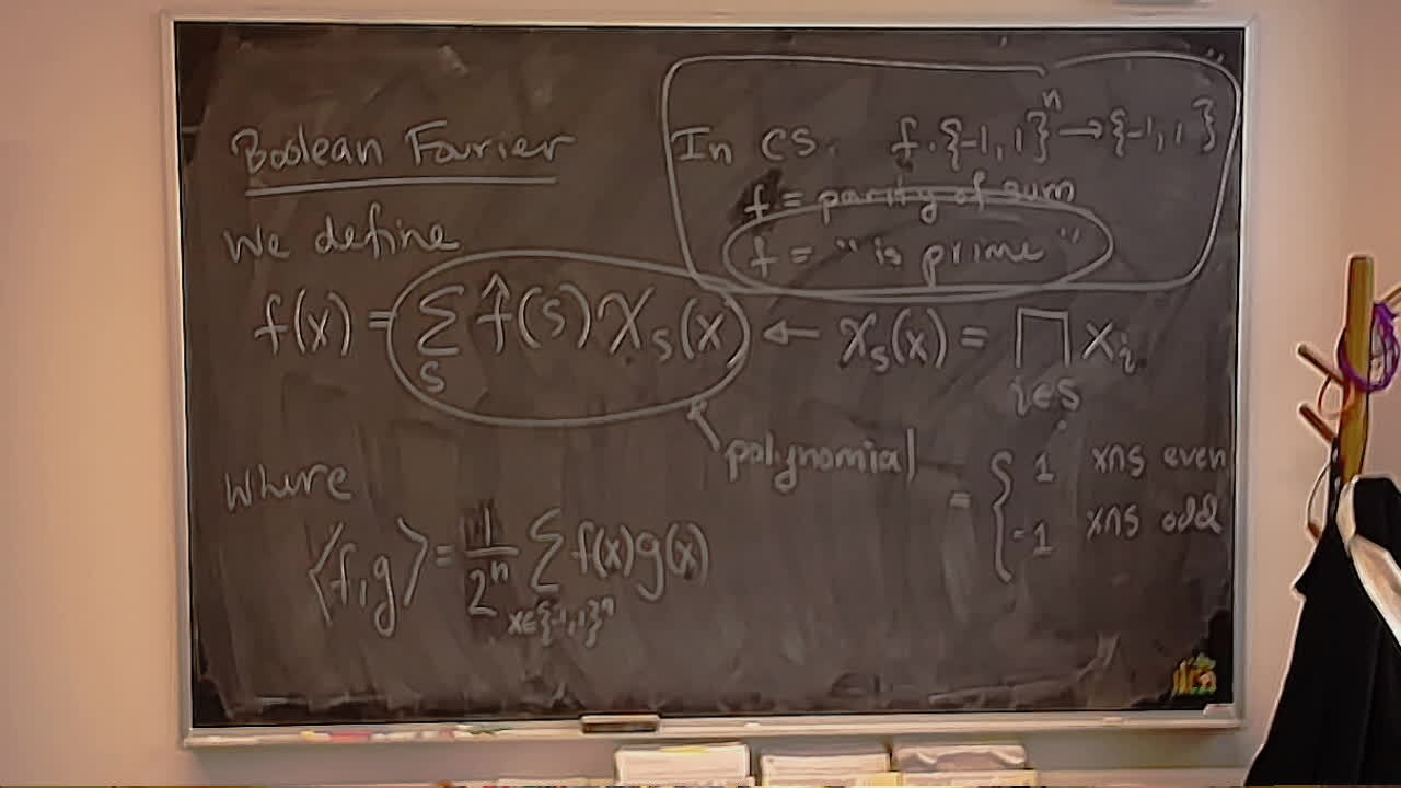 Boolean Fourier A photo of a whiteboard titled: Boolean Fourier