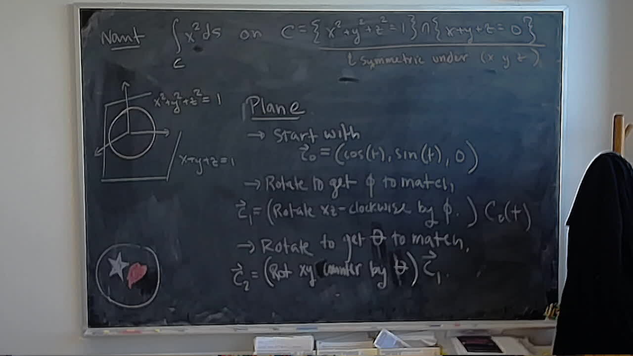 B42: Integral over Sphere Meets Plane: Paco's Fix A photo of a whiteboard titled: B42: Integral over Sphere Meets Plane: Paco’s Fix