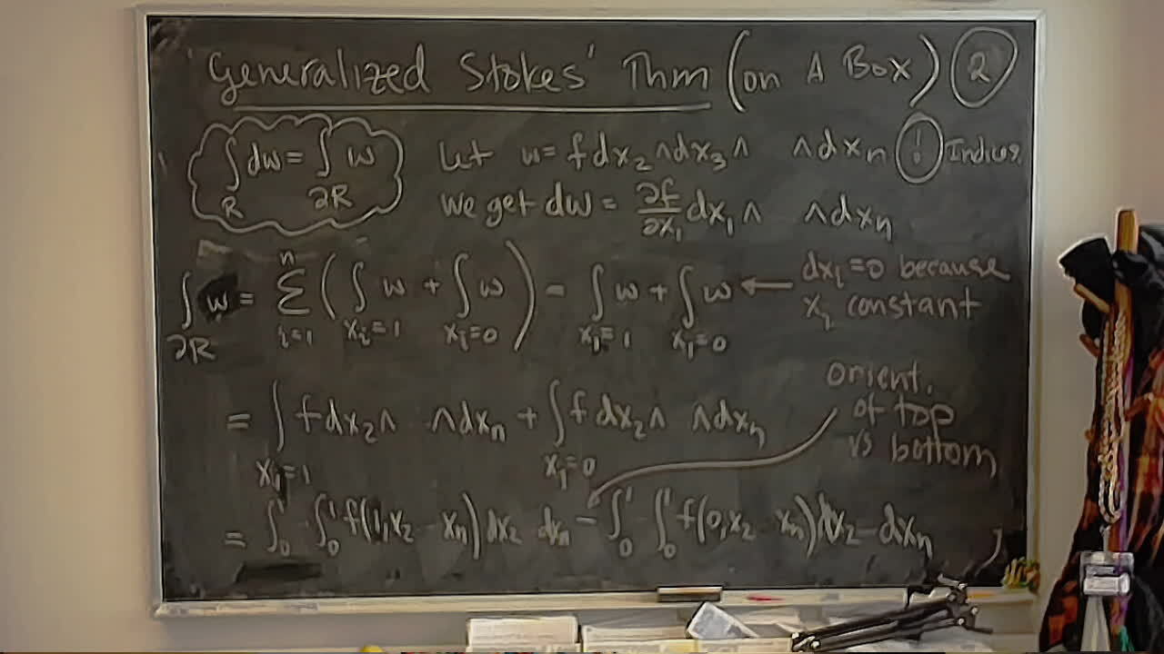 Generalized Stokes Theorem on A Box (Part 2) A photo of a whiteboard titled: Generalized Stokes Theorem on A Box (Part 2)