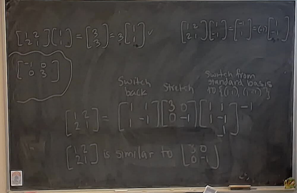 Diagonalization of 2x2 A photo of a whiteboard titled: Diagonalization of 2x2