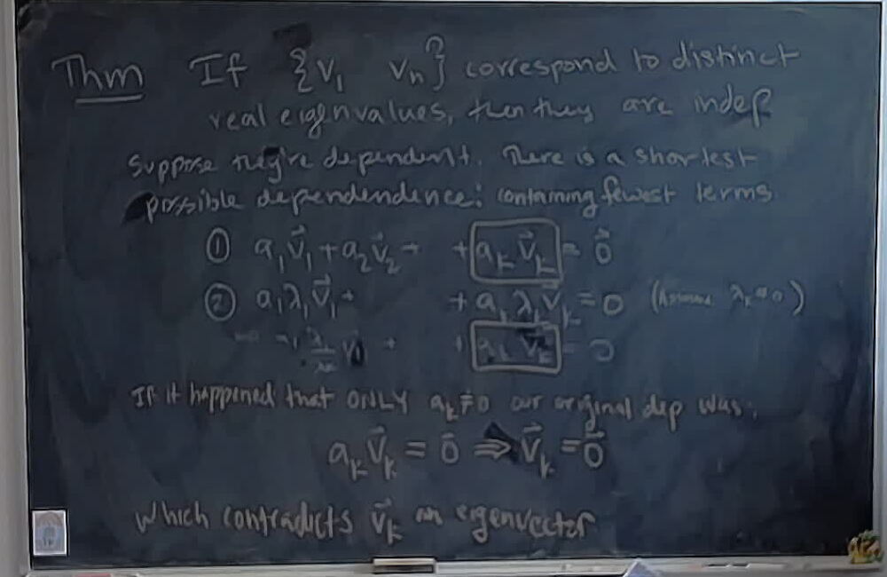 Distinct Eigenvalues Proof A photo of a whiteboard titled: Distinct Eigenvalues Proof