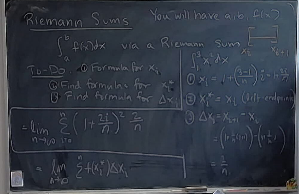 Riemann Sums A photo of a whiteboard titled: Riemann Sums