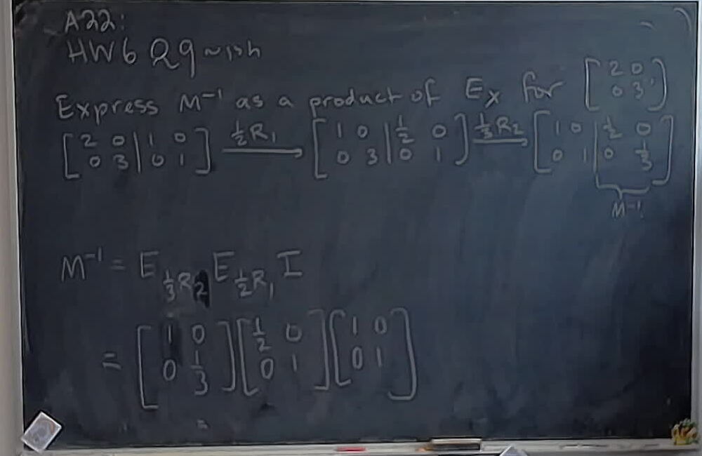 An Inverse as a Product A photo of a whiteboard titled: An Inverse as a Product