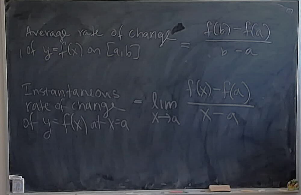 Instantaneous and Average Rate of Change A photo of a whiteboard titled: Instantaneous and Average Rate of Change