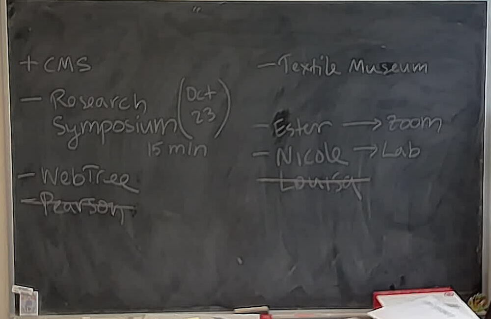 Braiding Course: To-Do List A photo of a whiteboard titled: Braiding Course: To-Do List