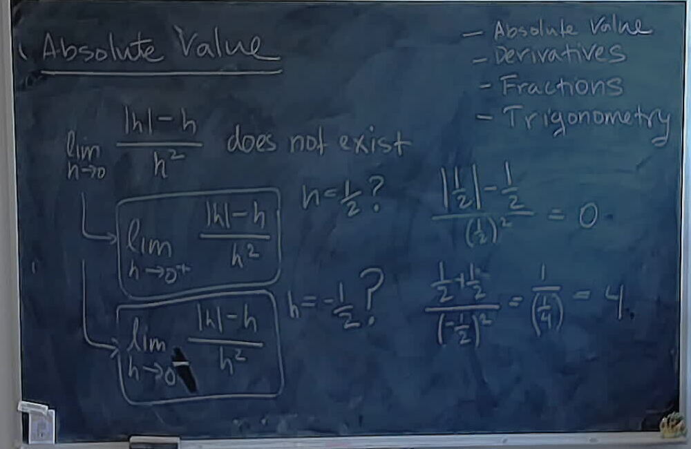 Absolute Value: |x| by x (Part 2) A photo of a whiteboard titled: Absolute Value: |x| by x (Part 2)