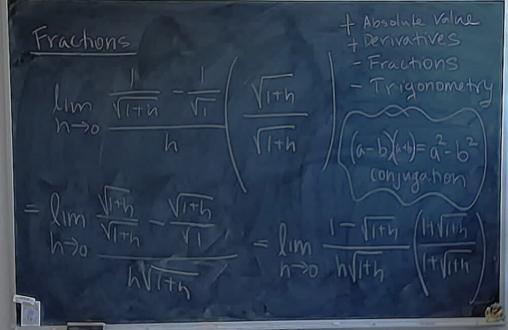 Fractions and Derivatives A photo of a whiteboard titled: Fractions and Derivatives