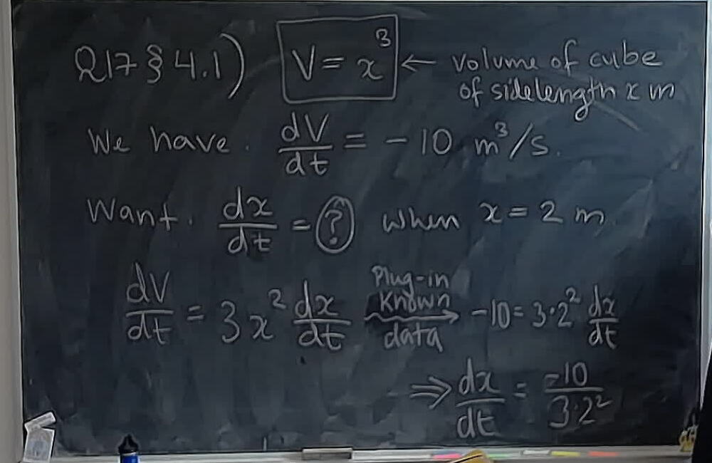 Q17 S4.1 Related Rates: Cube A photo of a whiteboard titled: Q17 S4.1 Related Rates: Cube