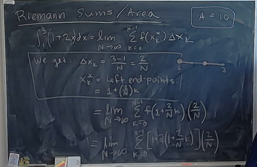 Riemann Sums / Area: Winter 2025: Part 2 A photo of a whiteboard titled: Riemann Sums / Area: Winter 2025: Part 2