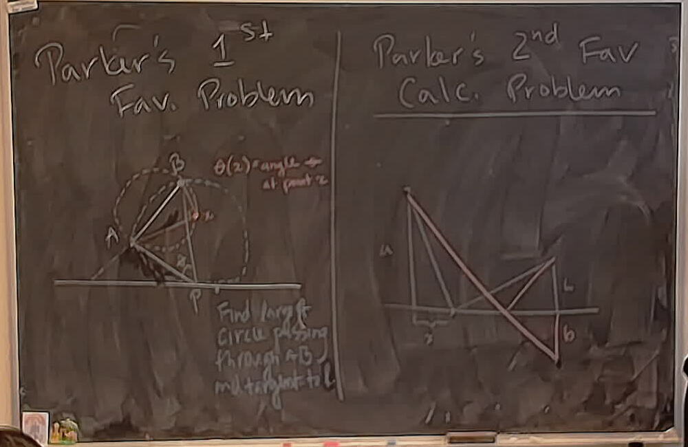 Two Favourite Calculus Problems A photo of a whiteboard titled: Two Favourite Calculus Problems