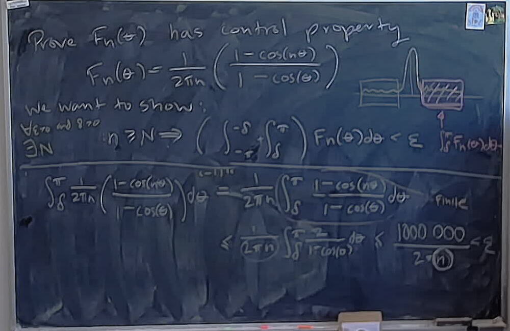 Fejer Kernel has the control property A photo of a whiteboard titled: Fejer Kernel has the control property