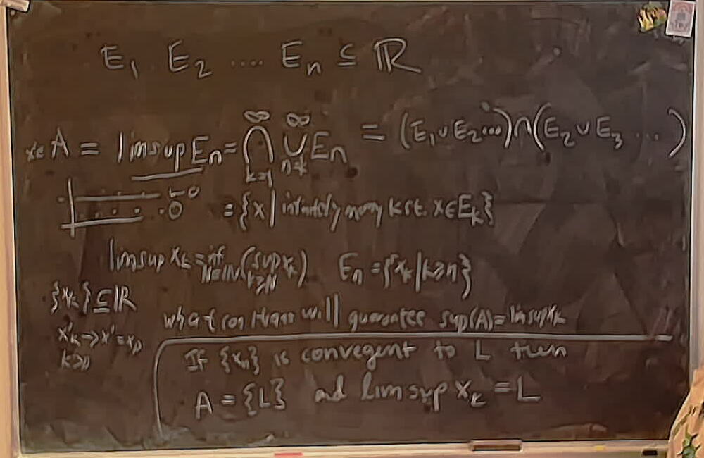 limsup of Sets and Sequences A photo of a whiteboard titled: limsup of Sets and Sequences